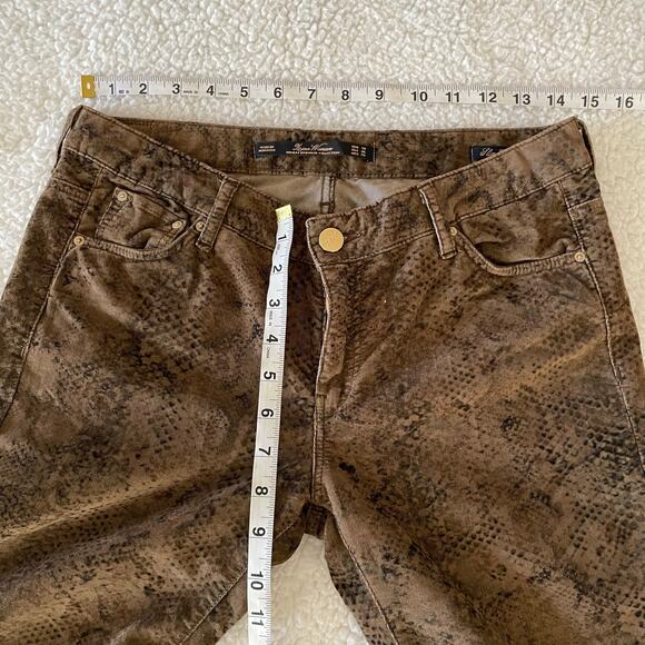 Zara Woman Snake Print Corduroy Skinny Pants Brown Stretch Mid Rise Size 6 - Picture 6 of 9